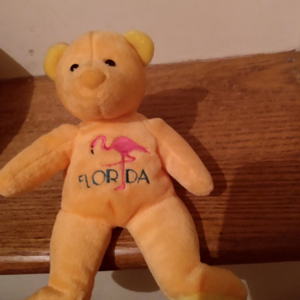 Mary Meyers Yellow/Orange Teddy Bear Florida Flamingo embroidered on front